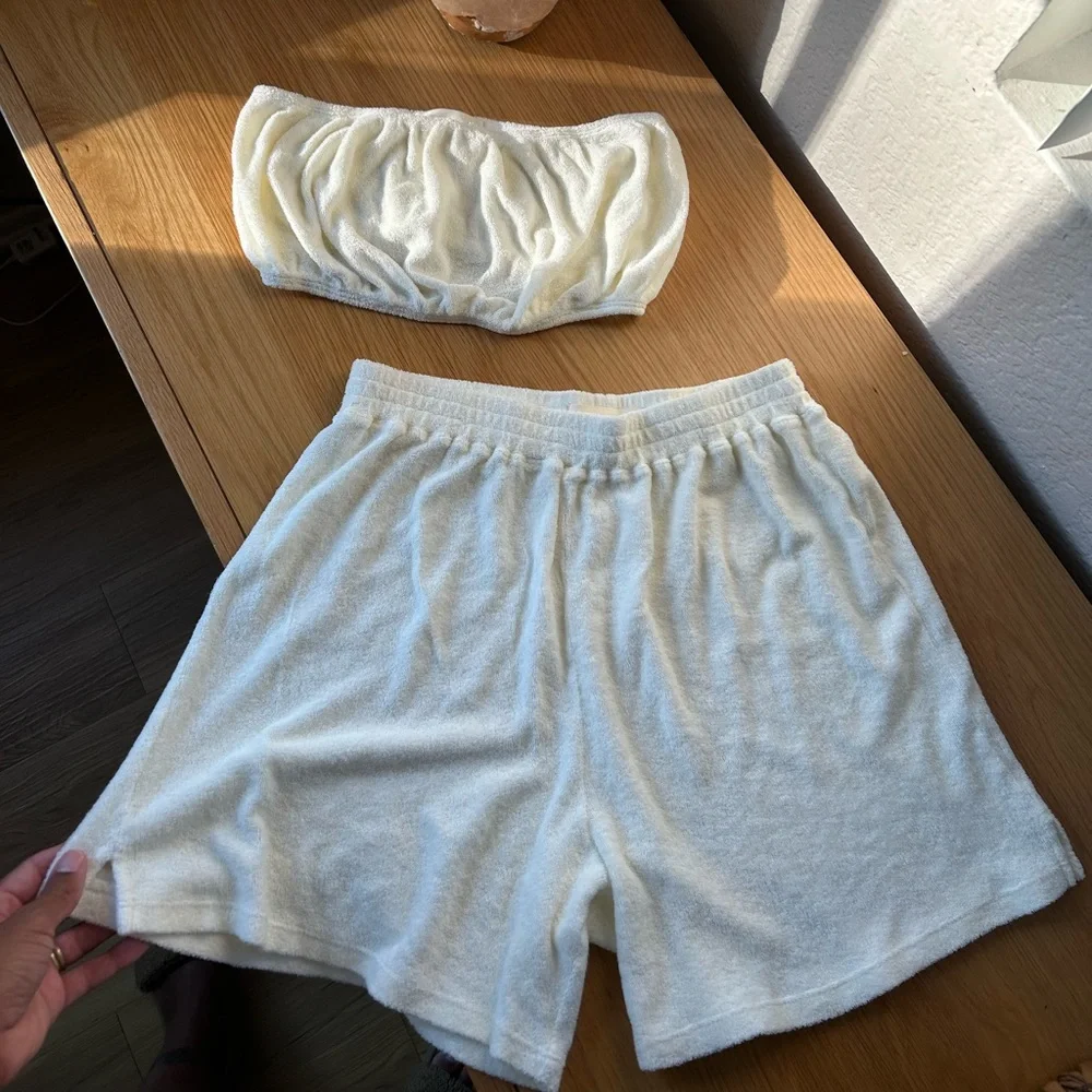 all the babies White Terry Cloth Bandeau and Shorts Set - Picture 1 of 4